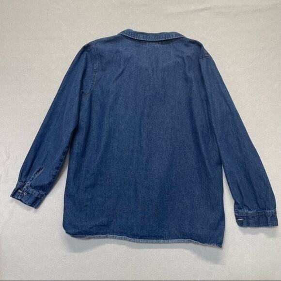 CW Classics Denim Button Down Shirt Floral embroidery Plus size 1X - Picture 7 of 9